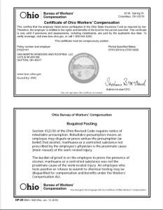 Workers' compensation certificate, van martin roofing