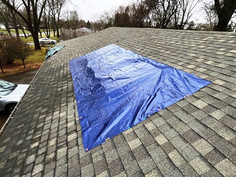 Emergency tarp on roof in Dayton Ohio